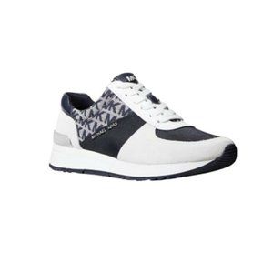 Michael Kors Women's Allie Trainer Tech Canvas Sneakers Shoes Navy/Opt White